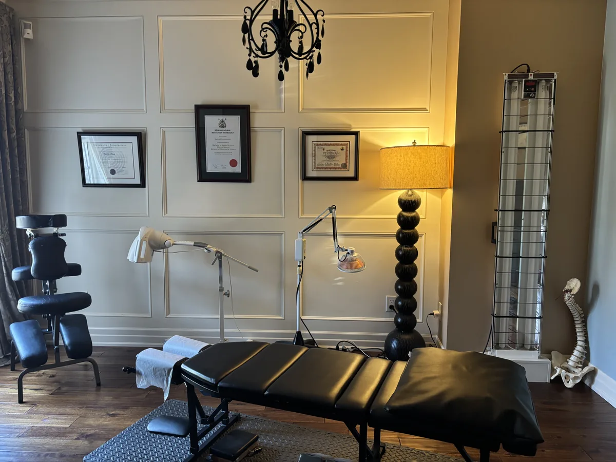 Braveheart Chiropractic treatment room with credentials Bolton Ontario